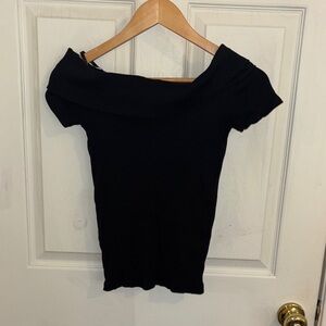 LOFT Black Ribbed Off The Shoulder Top